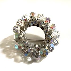 Vintage Aurora Borealis Circular Bead Brooch Circa 1960